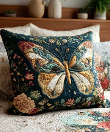 Emerald Blossomwing Quilted Pillow Cover — Premium Quilted Decorative Pillowcase For Bed, Sofa & Accent Decor, Machine Washable