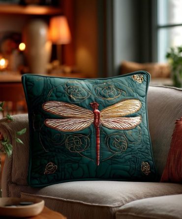 Emerald Flight Quilted Decorative Pillow Cover — Luxe Green Avian Throw Pillow Case For Living Room, Bedroom & Nature-Inspired Interiors