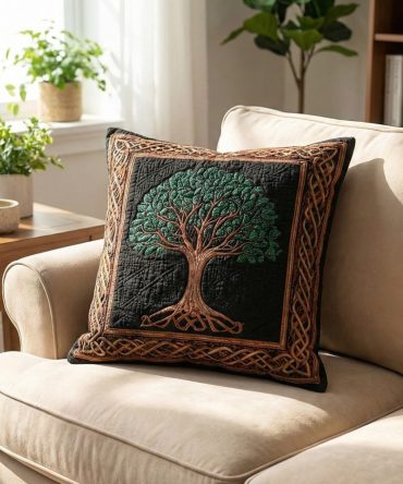 Emerald Nature Roots Quilted Throw Pillow Cover — Earthy Botanical Accent For Eco-Inspired Living Room & Bedroom