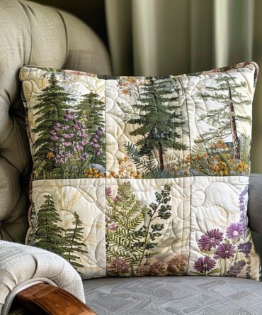 Emerald Canopy Quilted Pillow Cover — Luxurious Green Leaf Throw Sham For Sofa & Bed, Rich Quilting, Easy-Care Finish