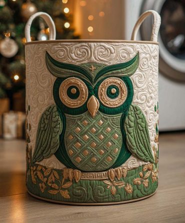 Emerald Eyes Quilted Laundry Hamper — Bold Green Pattern Foldable Fabric Basket For Stylish Bedroom, Closet & Dorm Storage