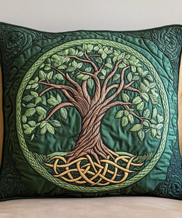 Emerald Tree Quilted Throw Pillow Cover — Premium Decorative Accent Cushion Sham For Sofa & Bed, Soft Quilted Texture, Easy-Care Home Décor