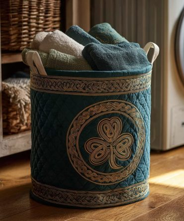 Emerald Luck Quilted Laundry Hamper - Green Charm Fabric Basket, Foldable Washable Organizer For St. Patrick'S Decor & Gifts