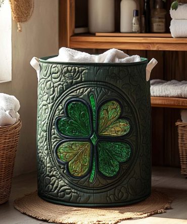 Emerald Luck Quilted Laundry Hamper - Stylish Green Foldable Laundry Basket With Padded Texture, Durable Carry Handles & Chic Home Storage Appeal