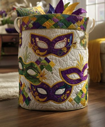 Emerald Masquerade Quilted Laundry Hamper — Rich Green Fabric Laundry Basket With Reinforced Handles, Collapsible & Machine-Washable Cover