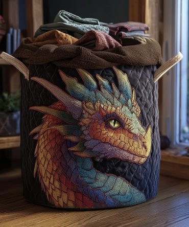 Emerald Scale Quilted Laundry Hamper — Vibrant Green Dragon Scale Print Collapsible Fabric Storage Basket, Stylish Organizer For Home & Kids