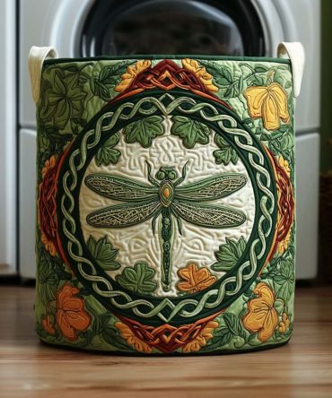 Emerald Skimmer Quilted Laundry Hamper — Lush Green Skimmer Pattern, Collapsible Fabric Storage Basket For Home & Dorm