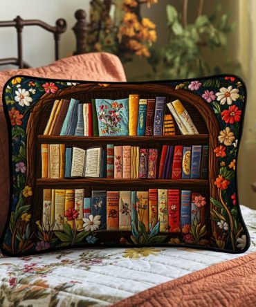 Enchanted Book Haven Quilted Pillow Cover — Literary-Themed Throw Pillow, Cozy Reading Nook Accent, Cotton Blend Decorative Case For Shelves & Beds
