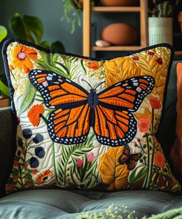 Delicate Enchanted Butterfly Quilted Pillow Cover — Premium Decorative Throw Sham With Vibrant Butterfly Motif, Quilted Texture & Hidden Zip