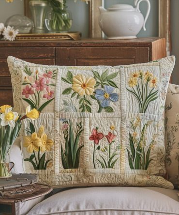 Enchanted Garden Quilted Pillow Cover — Premium Floral Decorative Pillowcase For Bedroom, Outdoor-Inspired Bedding & Cottagecore Style