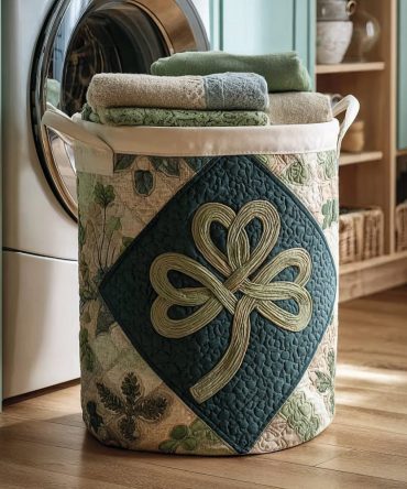 Enchanted Clover Whisper Quilted Laundry Hamper — Charming Collapsible Fabric Basket With Reinforced Handles, Breathable & Machine-Washable Storage