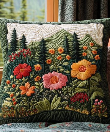 Enchanted Forest Quilted Pillowcase, Magical Woodland Decorative Throw Pillow Cover With Fern & Deer Motif For Cozy Bedrooms & Nurseries