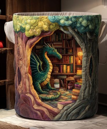 Enchanted Grove Quilted Hamper - Botanical Forest Print Laundry Basket, Stylish Collapsible Storage For Bedroom & Nursery