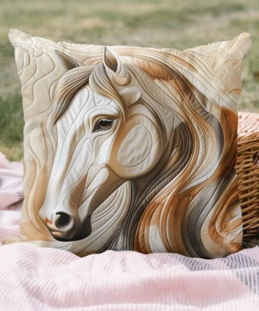Enchanted Horse Elegant Quilted Throw Pillow Cover — Majestic Equine Silhouette, Luxe Soft Texture, 18X18In Stable-Chic Accent