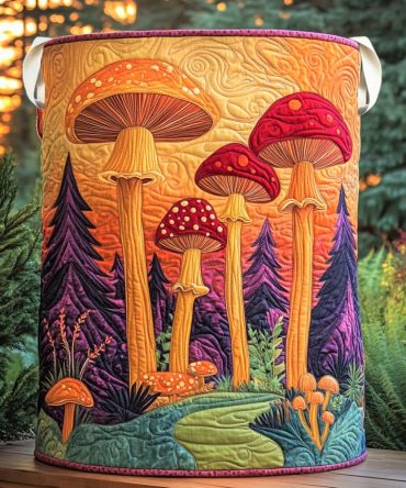 Enchanted Mushroom Quilted Laundry Hamper - Fantasy Collapsible Storage Basket With Durable Handles For Home & Dorm