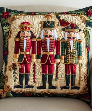 Nutcracker Ballet Quilted Pillow Cover — Enchanted Holiday Soldier Decorative Cushion For Classic Christmas & Themed Rooms