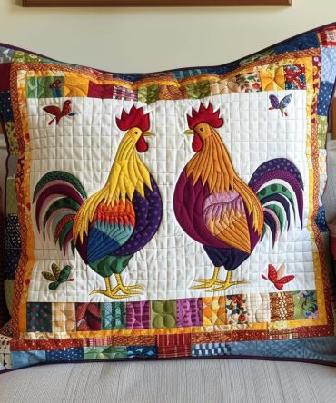 Enchanting Chicken Quilted Decorative Cushion Cover — Whimsical Hen & Rooster Pillow Case, Quilted Throw Accent For Charming Country Homes
