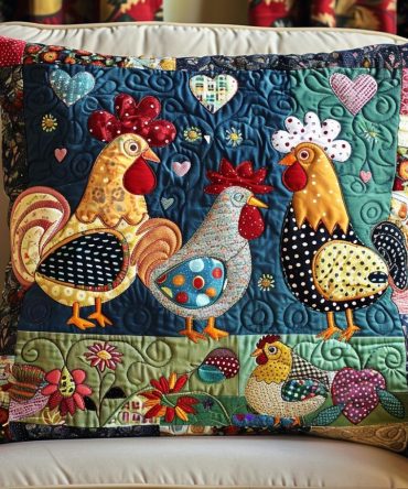 Enchanting Chicken Quilted Throw Pillow Cover – Elegant Cottage Cushion Case With Soft Quilting And Versatile Styling Options