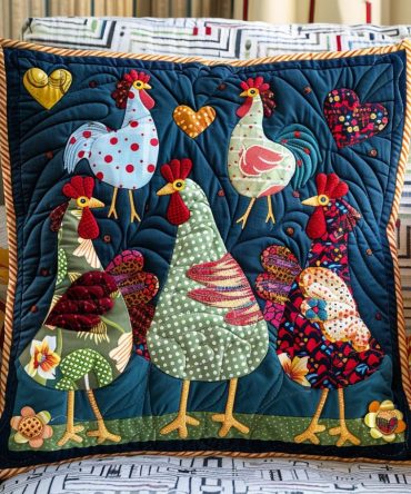 Enchanting Chicken Quilted Decorative Pillow Cover – Premium Cotton-Blend Cushion Case For Cozy Farmhouse Living Rooms