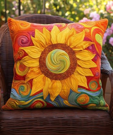 Elegant Sunflower Quilted Pillowcase — Enchanting Floral Decorative Pillow Cover, Luxurious Cotton Texture, Machine Friendly Care