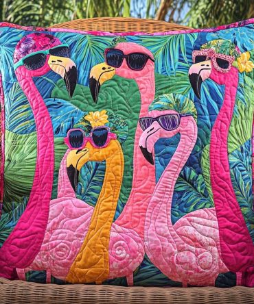 Endearing Flamingo Quilted Pillow Cover - Adorable Pink Flamingo Pattern Decorative Throw Pillow Sham, Soft Cozy Accent For Kids & Adults