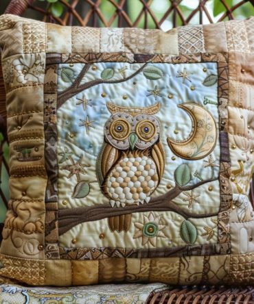 Endearing Owl Quilted Pillow Cover — Whimsical Owl Accent Pillowcase, Soft Quilted Texture, Durable Cotton-Blend Decorative Throw For Cozy Spaces
