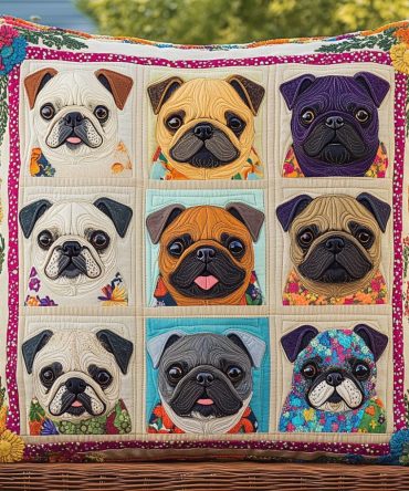 Endearing Pugs Quilted Pillowcase - Cute Pug Print Decorative Pillow Cover, Soft Hypoallergenic Fabric, Machine Friendly