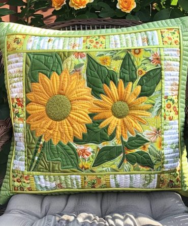 Charming Sunflower Quilted Throw Pillow Cover - Heartwarming Floral Pillowcase For Cottage, Farmhouse Or Vintage-Inspired Rooms