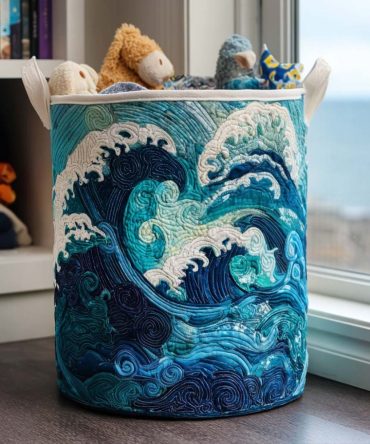 Endless Ocean Dream Quilted Fabric Hamper – Extra-Large Collapsible Laundry Basket, Soft Quilted Design With Reinforced Handles For Beach Homes