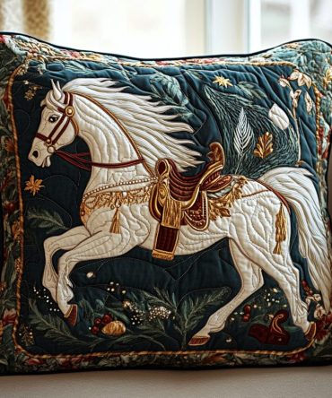Equestrian Dream Quilted Horse Pillow Cover — Elegant Riding Silhouette Decorative Throw For Stables & Living Rooms, Machine Washable, Premium Accent