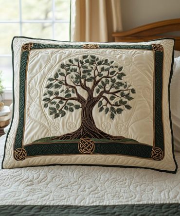 Eternal Roots Quilted Pillow Cover — Tree Of Life Decorative Pillowcase For Boho & Spiritual Bedrooms, Earthy Home Accent, Durable