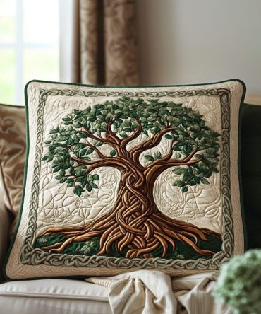 Eternal Roots Quilted Pillow Cover — Tree Of Life Inspired Embroidery, Premium Quilted Decorative Case For Timeless, Nature-Themed Interiors