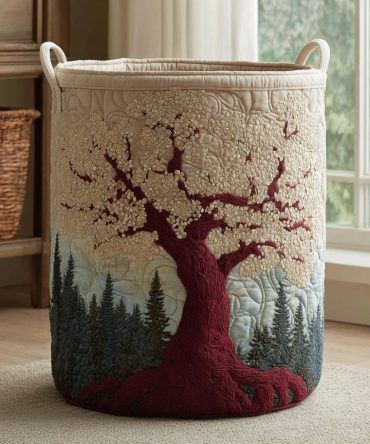 Eternal Branch Quilted Storage Hamper - Collapsible Laundry Basket With Sturdy Handles For Stylish Home Organization & Laundry