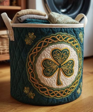 Eternal Green Heritage Quilted Laundry Hamper — Classic Collapsible Fabric Basket, Durable Washable Design With Comfortable Carry Handles