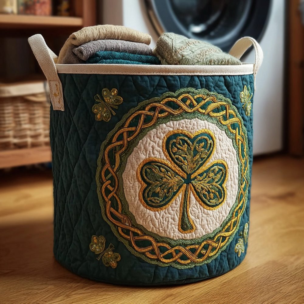Eternal Green Heritage Quilted Laundry Hamper — Classic Collapsible Fabric Basket, Durable Washable Design With Comfortable Carry Handles
