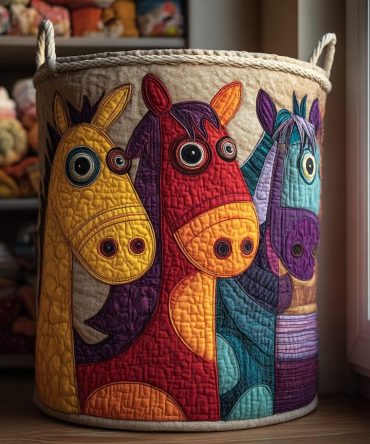 Eternal Horse Quilted Laundry Hamper - Elegant Equestrian-Themed Fabric Storage Basket With Reinforced Handles, Foldable & Lightweight Design