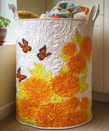Eternal Petals Quilted Laundry Hamper — Timeless Floral Fabric Basket, Collapsible & Durable With Comfortable Handles For Stylish Storage Solutions