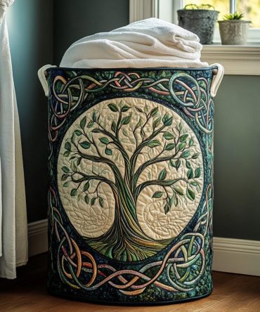 Eternal Roots Quilted Fabric Laundry Hamper — Botanical Foldable Laundry Basket With Sturdy Handles For Eco-Friendly Home Storage