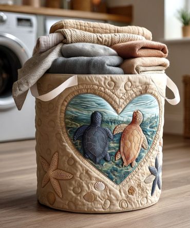Eternal Shell Quilted Laundry Hamper — Shell-Inspired Quilted Fabric Basket With Handles, Collapsible Storage For Coastal Homes
