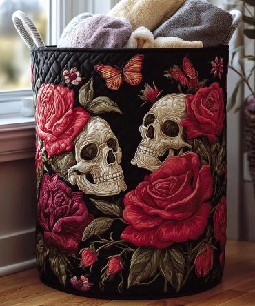 Eternal Skull Quilted Laundry Hamper – Heavy-Duty Foldable Laundry Basket With Reinforced Handles For Home & Dorm