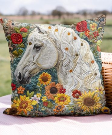 Dreamy Ethereal Horse & Floral Quilted Pillow Cover - Premium Soft Texture, Decorative Accent For Boho, Farmhouse & Kids Rooms