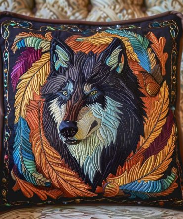 Ethereal Wolf Gaze Quilted Pillow Cover — Mystical Wolf Portrait Throw Pillowcase, Soft Quilted Accent For Living Room & Bedroom Decor