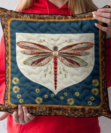 Ethereal Dragonfly Quilted Pillow Cover — Delicate Dragonfly Embroidery On Soft Quilted Fabric, Elegant Throw Sham With Hidden Zipper, Breathable And Machine-Washable Decor