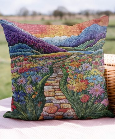Ethereal Sunset Path Decorative Quilted Pillowcase — Warm Gradient Accent Sham For Bed & Couch, Plush Cotton-Blend, Cozy Sunset Motif