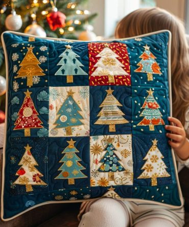 Evergreen Christmas Quilted Pillow Cover — 18X18In Pine & Evergreen Holiday Throw Pillowcase, Quilted Cotton Blend, Reversible & Machine Washable, Rustic Charm