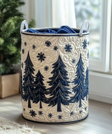 Evergreen Quilted Fabric Laundry Hamper — Large Decorative Collapsible Clothes Basket With Sturdy Handles For Bedroom & Bathroom