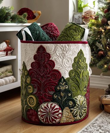 Evergreen Magic Quilted Laundry Hamper — Decorative Pine-Themed Fabric Basket, Collapsible Laundry Storage For Home & Cabin