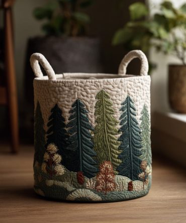 Evergreen Rise Quilted Laundry Hamper - Natural Green Cotton Fabric Basket, Foldable & Durable Home Storage Solution