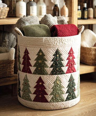 Evergreen Stripes Quilted Laundry Hamper — Sturdy Striped Design, Foldable Fabric Bin For Clothes, Seasonal & Everyday Storage