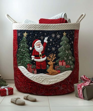 Evergreen Wishes Quilted Hamper — Evergreen-Themed Quilted Fabric Laundry Basket With Handles, Collapsible Rustic Storage For Home & Holidays